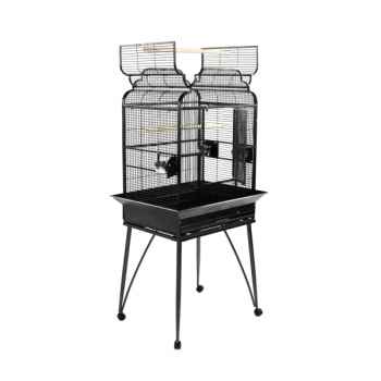 Vögelkäfig mit Unterstand blau, weiß, schwarz