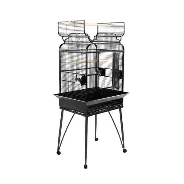 Vögelkäfig mit Unterstand blau, weiß, schwarz